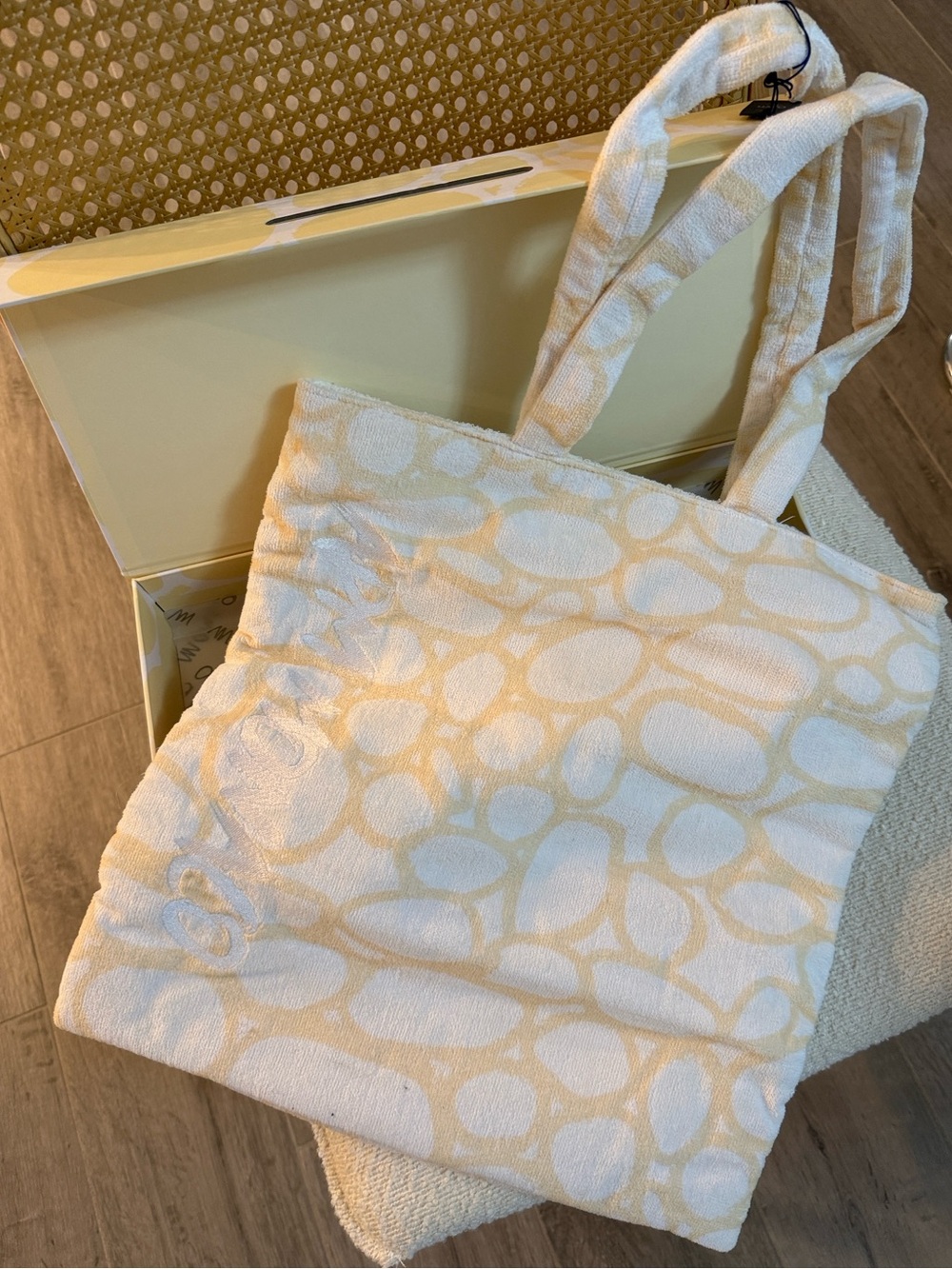 APM Monaco Cream Patterned Terry Tote Bag